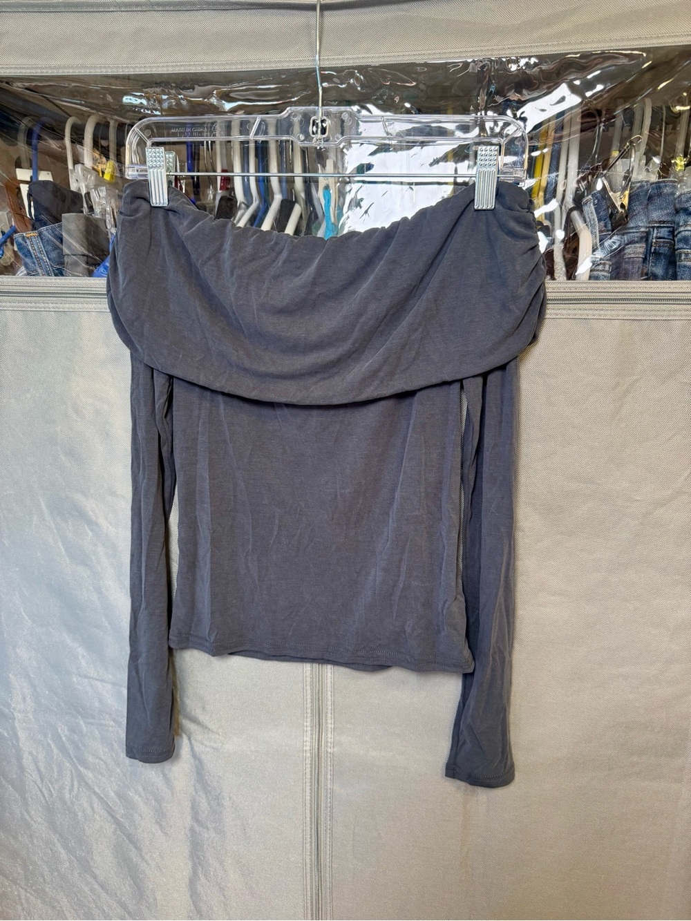 NWOT BDG Off-the-Shoulder Long Sleeve Top - Charcoal Gray